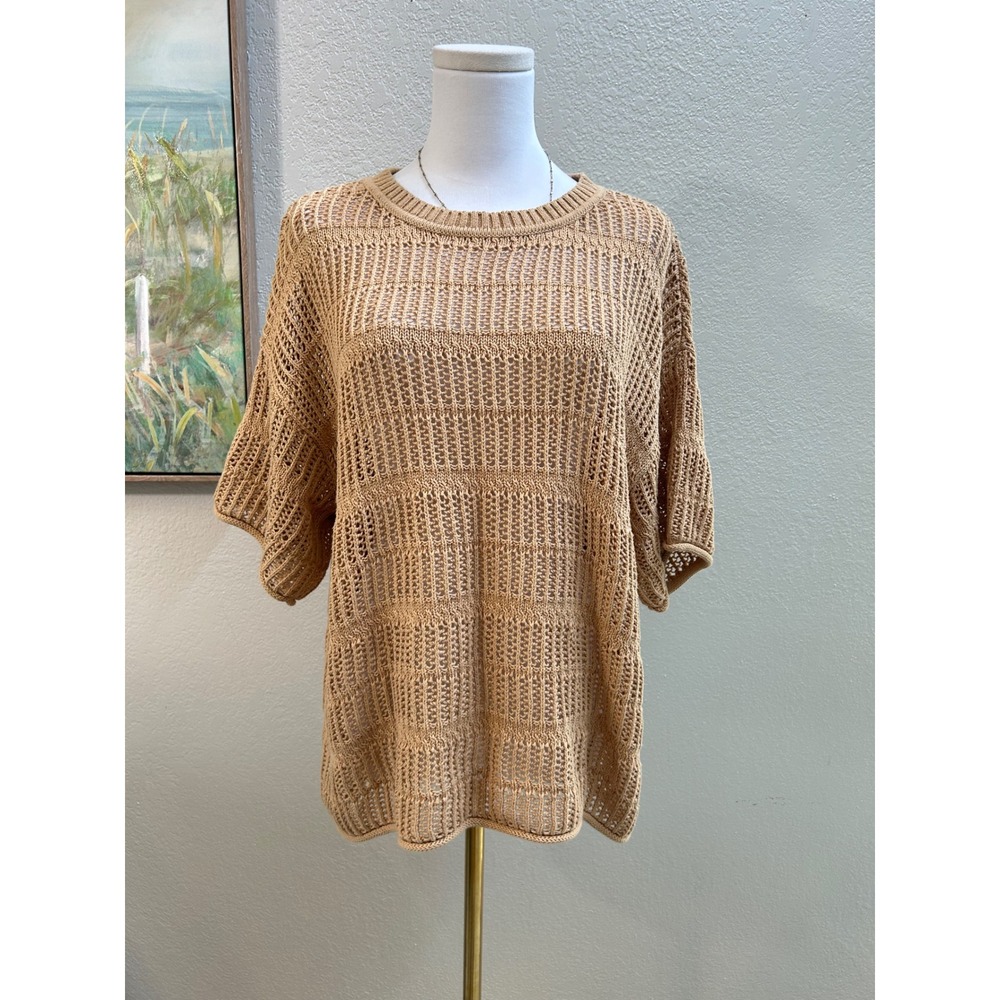 Aerie Beige Open Knit Crochet Sweater Lightweight Boho Small